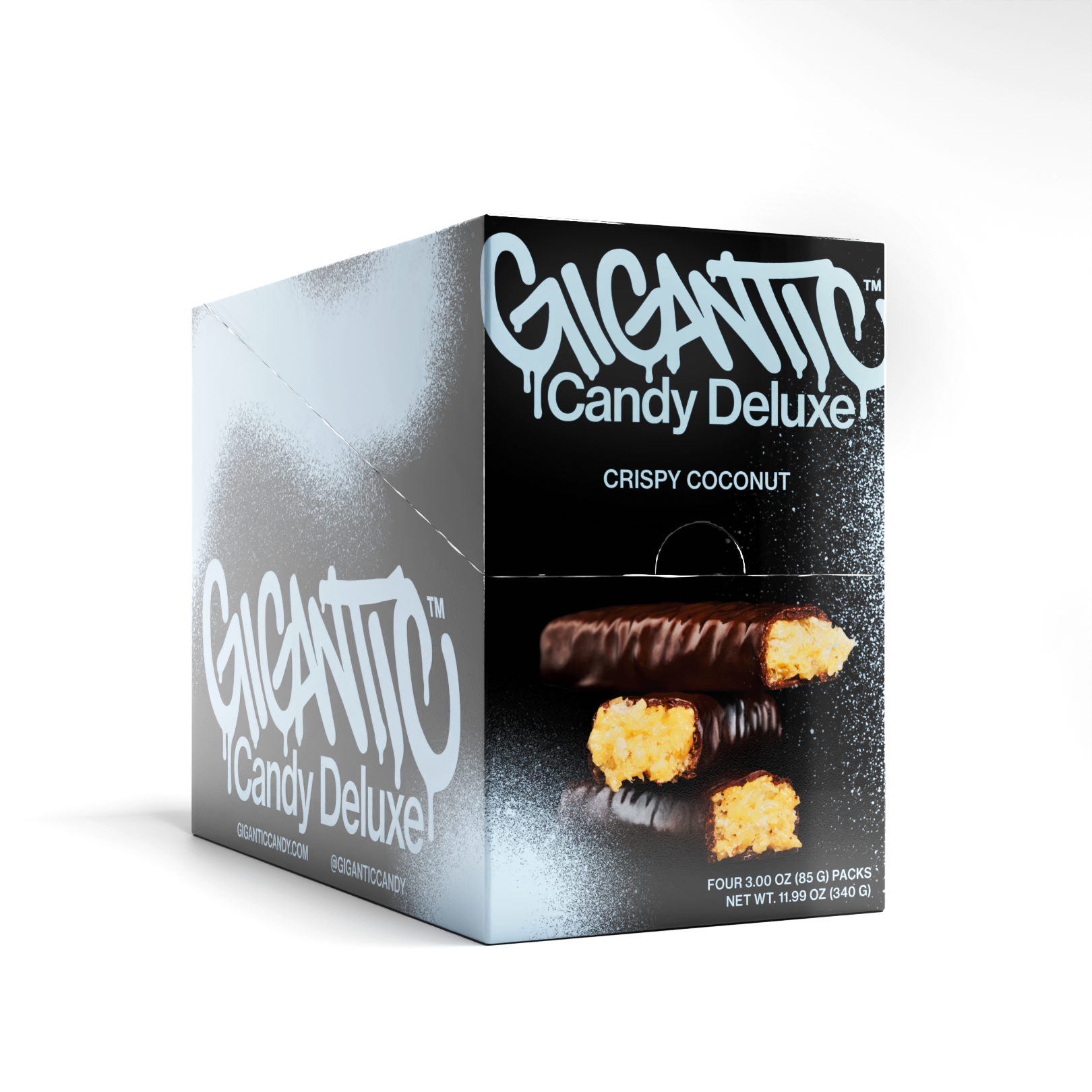 Image of Gigantic Crispy Coconut display case in blue and black packaging