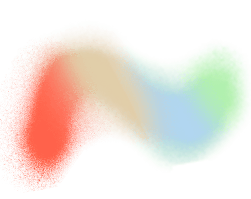 Abstract multicolor soft gradient blob with red-orange on the left blending to green and blue on the right